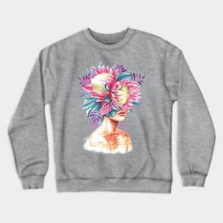 Pretty young girl with protea in hair. Crewneck Sweatshirt